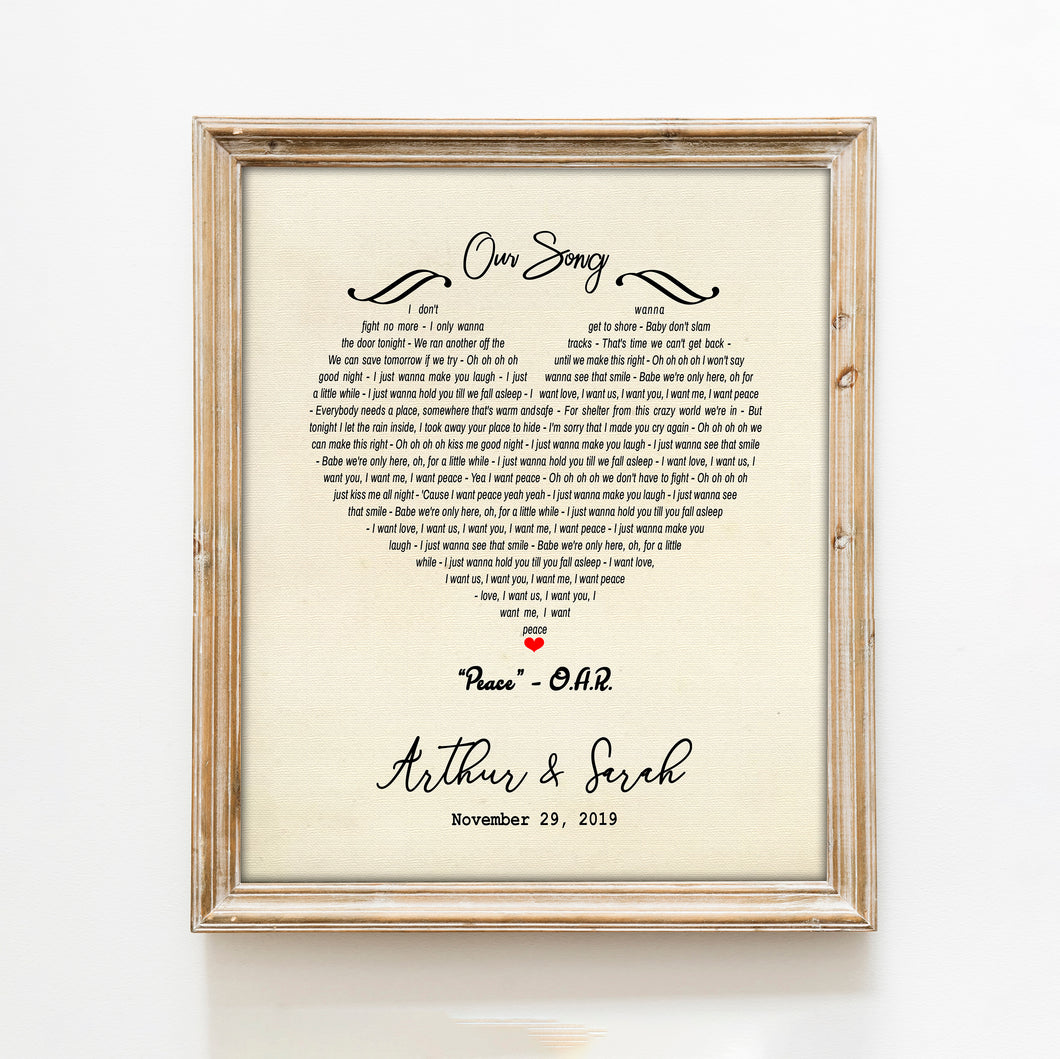 Song Lyrics Wall Art - Paper Anniversary Gift For Couples